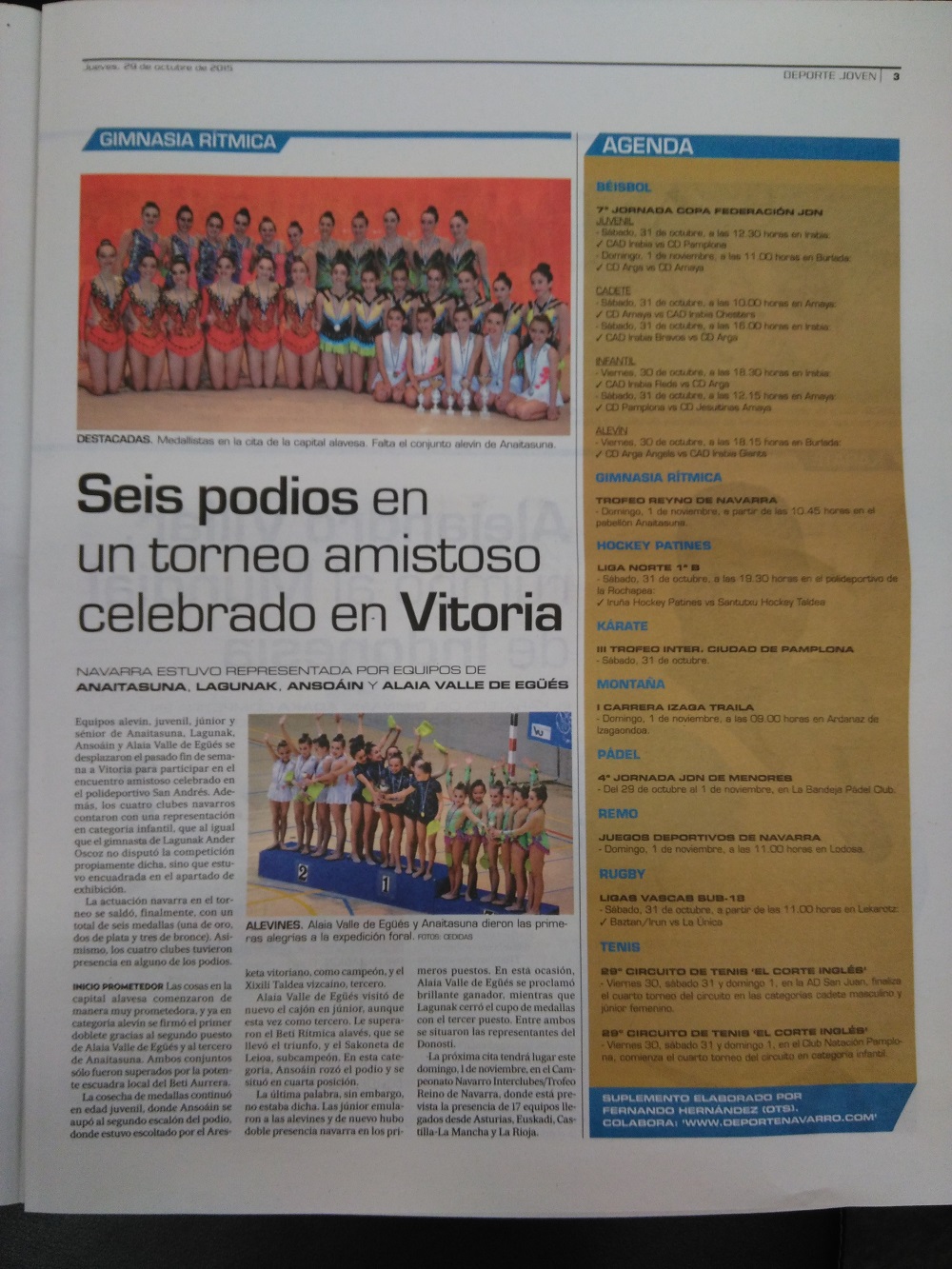 Los triunfos de nuestras gimnastas, hoy en el Diario de Noticias